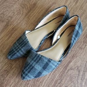 Women's Gray Plaid Pointed-Toe Flats